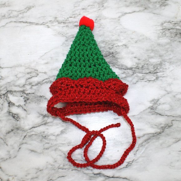 HAND CRAFTED Crochet Elf Cat Hat Costume Photo Prop Green Christmas Holiday - Picture 5 of 11